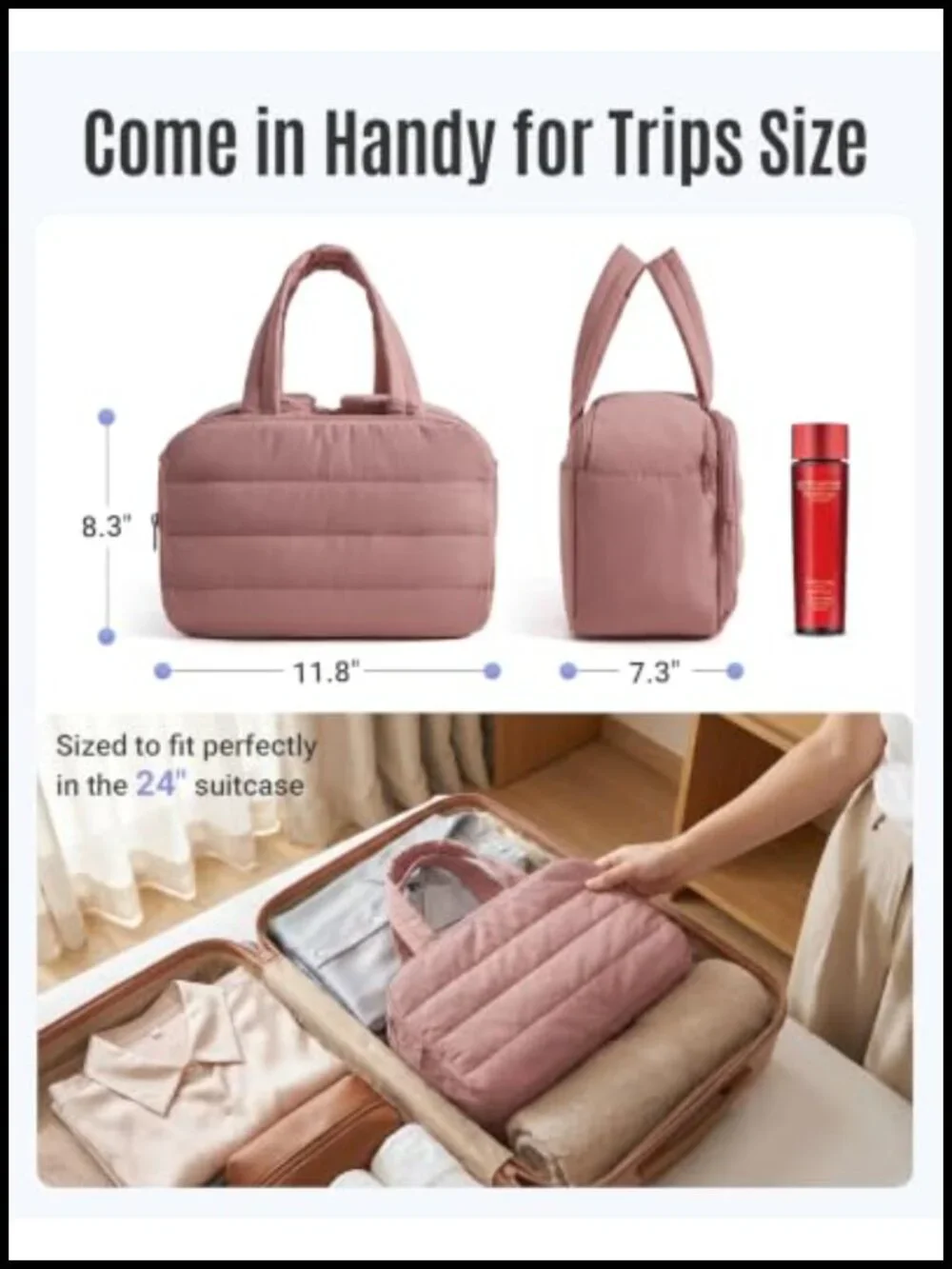 Quilted Travel Toiletry Bag Makeup Cosmetic Organizer with Handle